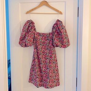 Floral puffed sleeve spring dress in pink